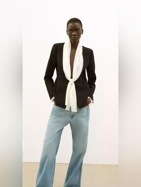 ZARA ZW COLLECTION SCARF TIE BLAZER 🖤🤍🖤